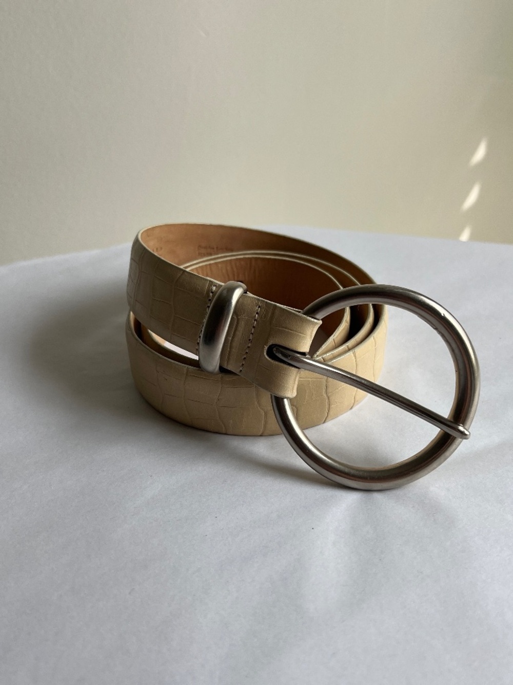 VTG Linda Allard for Ellen Tracy Genuine Leather Ivory Snakeskin Belt, Size L